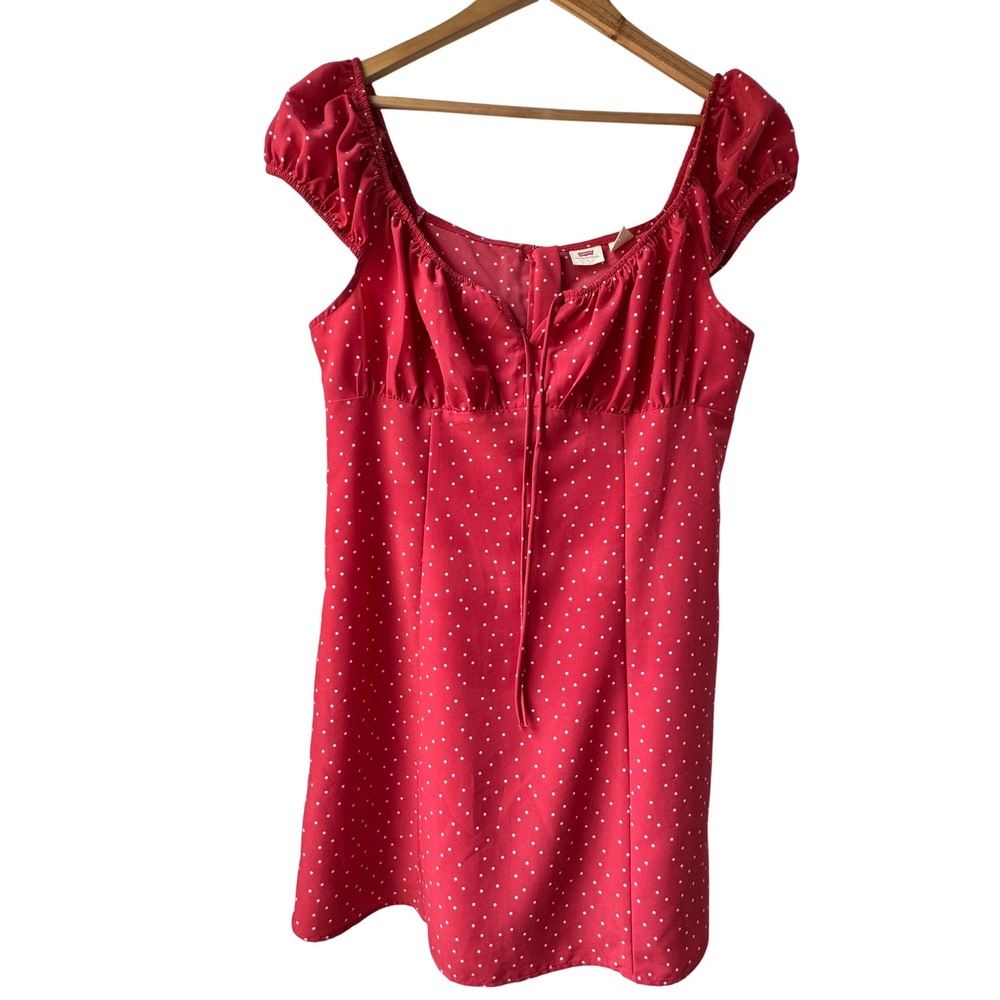 Levi's Mini‎ Dress Red Polka Dot Puff Sleeve Milkmaid Cottagecore